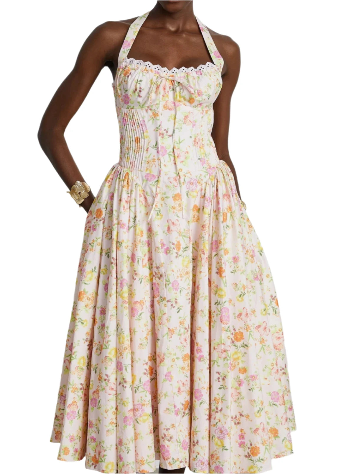 NEXT DAY DELIVERY BUSRA FLORAL-PRINT HALTER-NECK MIDI DRESS