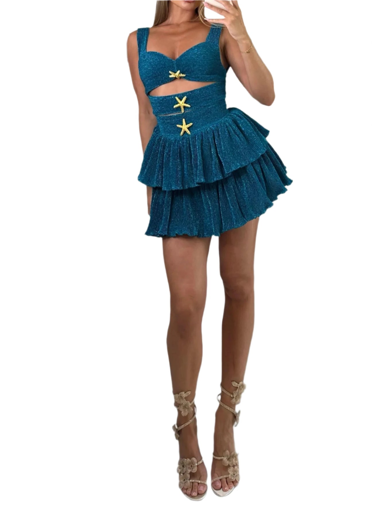 NEXT DAY DELIVERY CAELI Cut Out Ruffle Mini Bodycon Dress