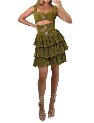 CAELI Cut Out Ruffle Mini Bodycon Dress