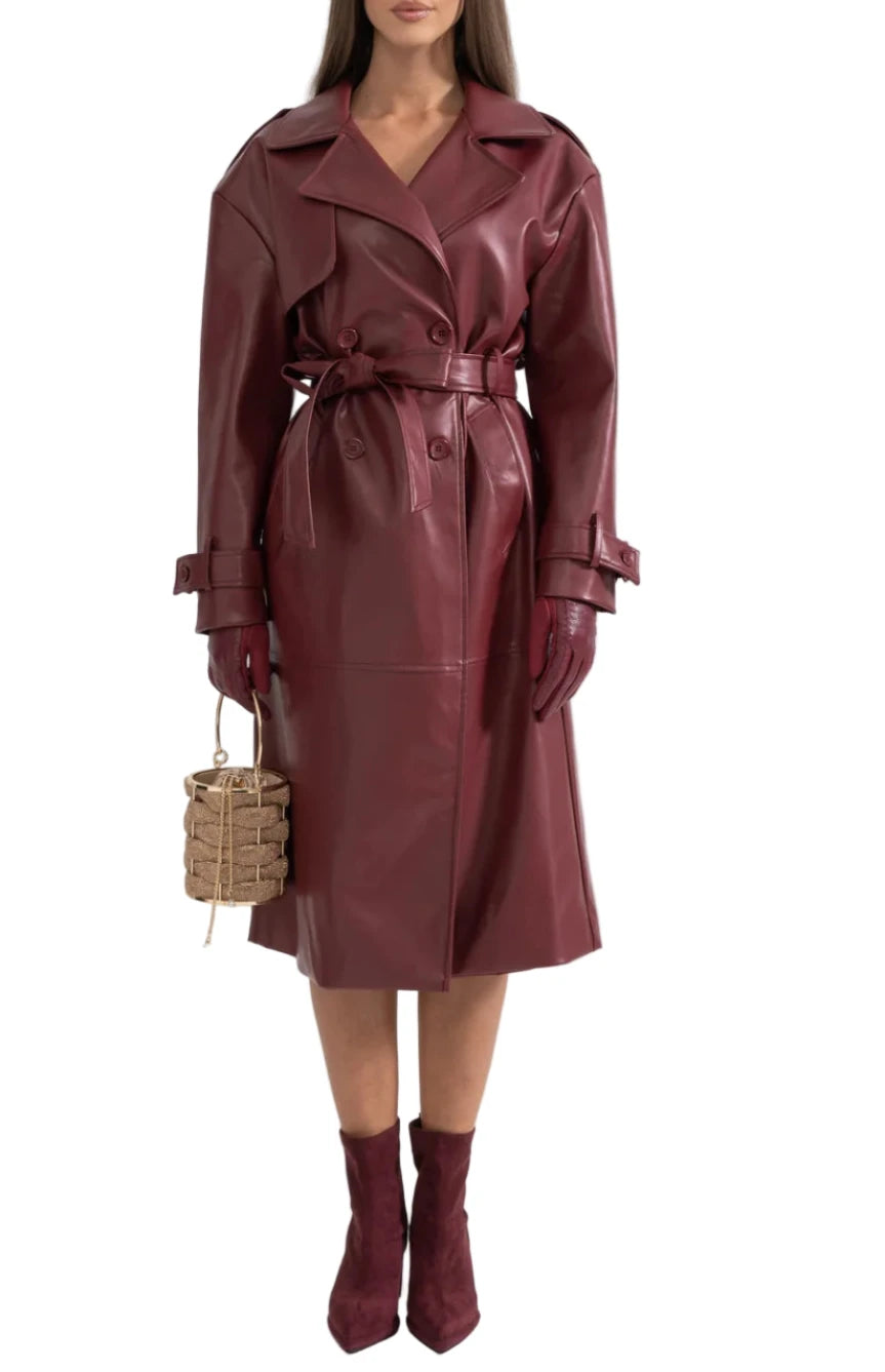 CAROLINE Vegan Leather Midi Coat - Dress