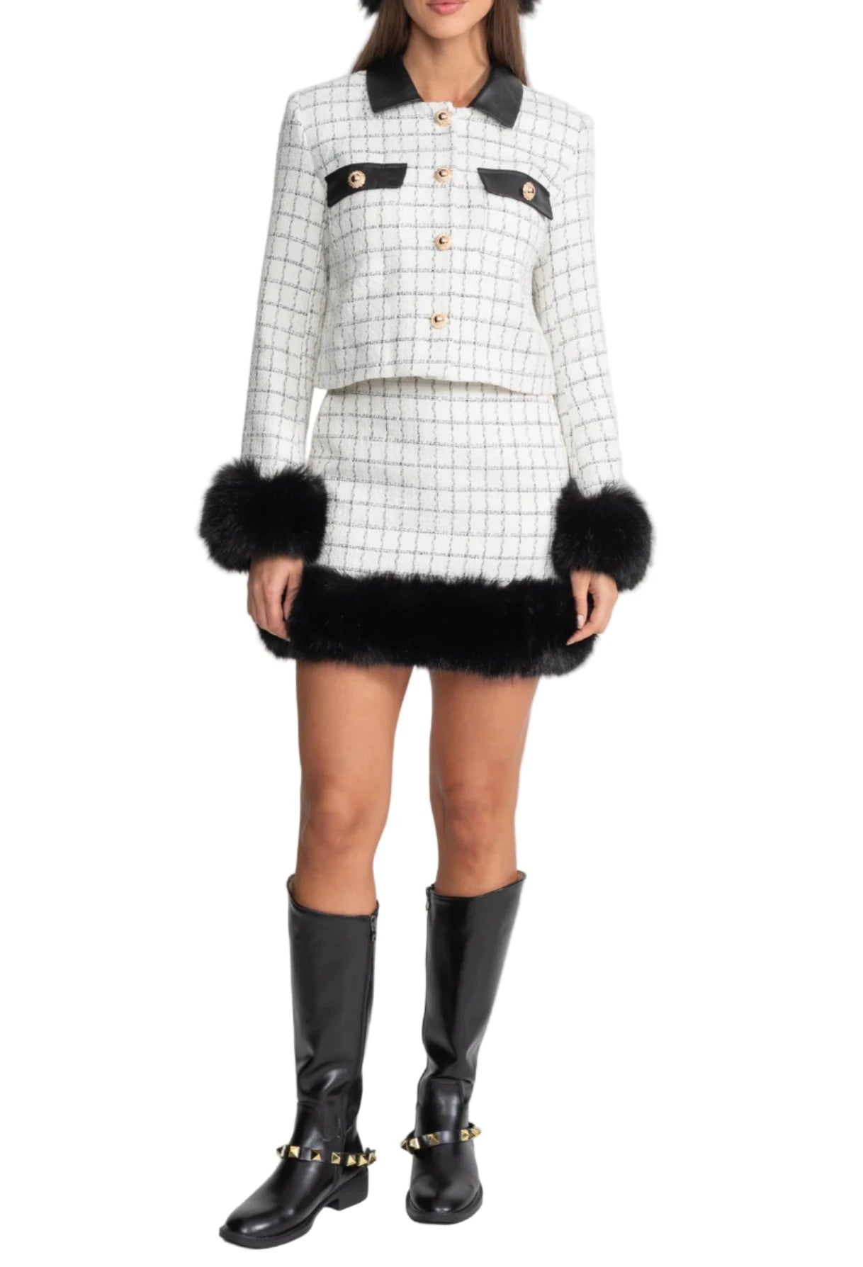 CATALINA Tweed Fur Bodycon Set