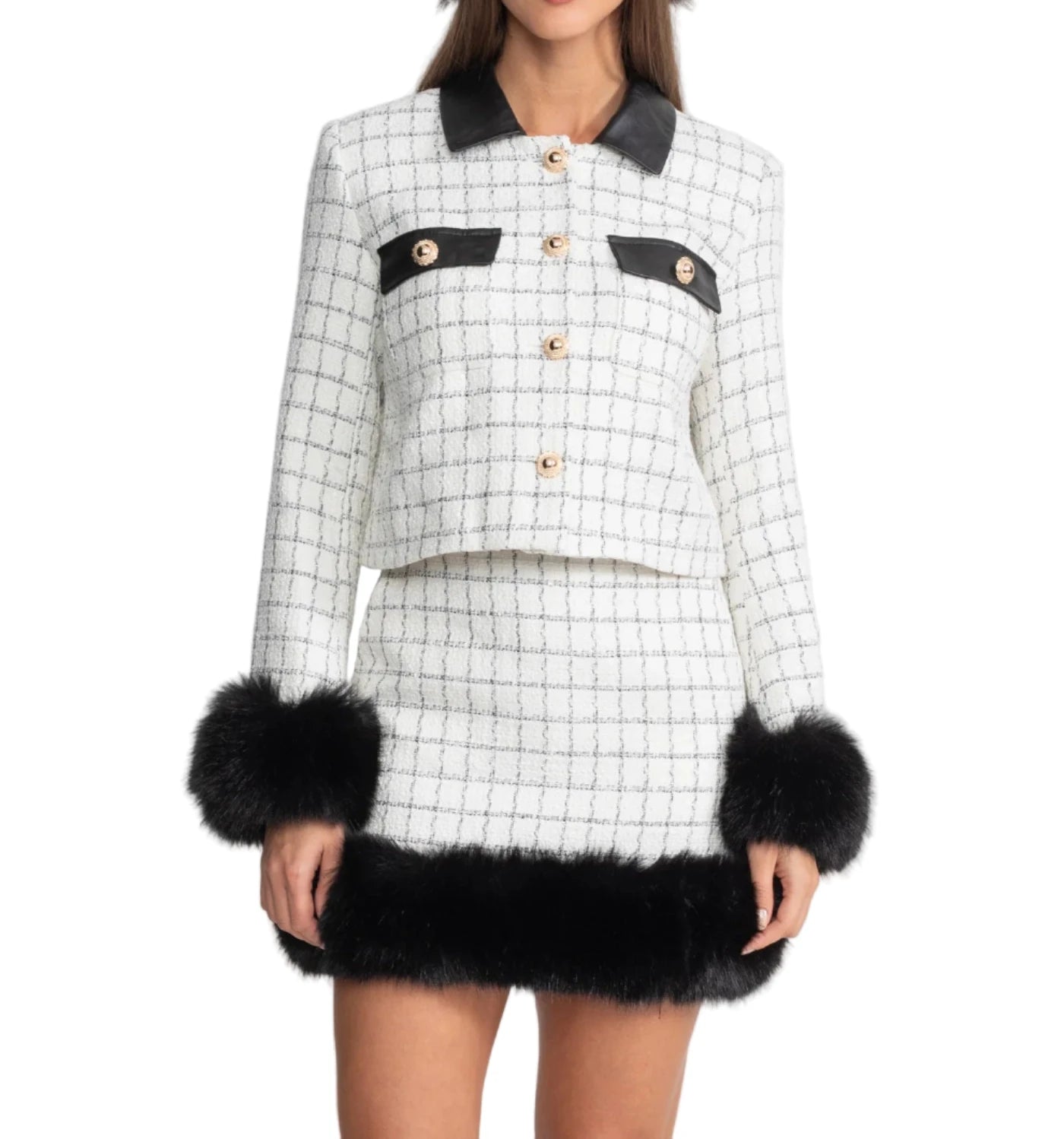 CATALINA Tweed Fur Bodycon Set