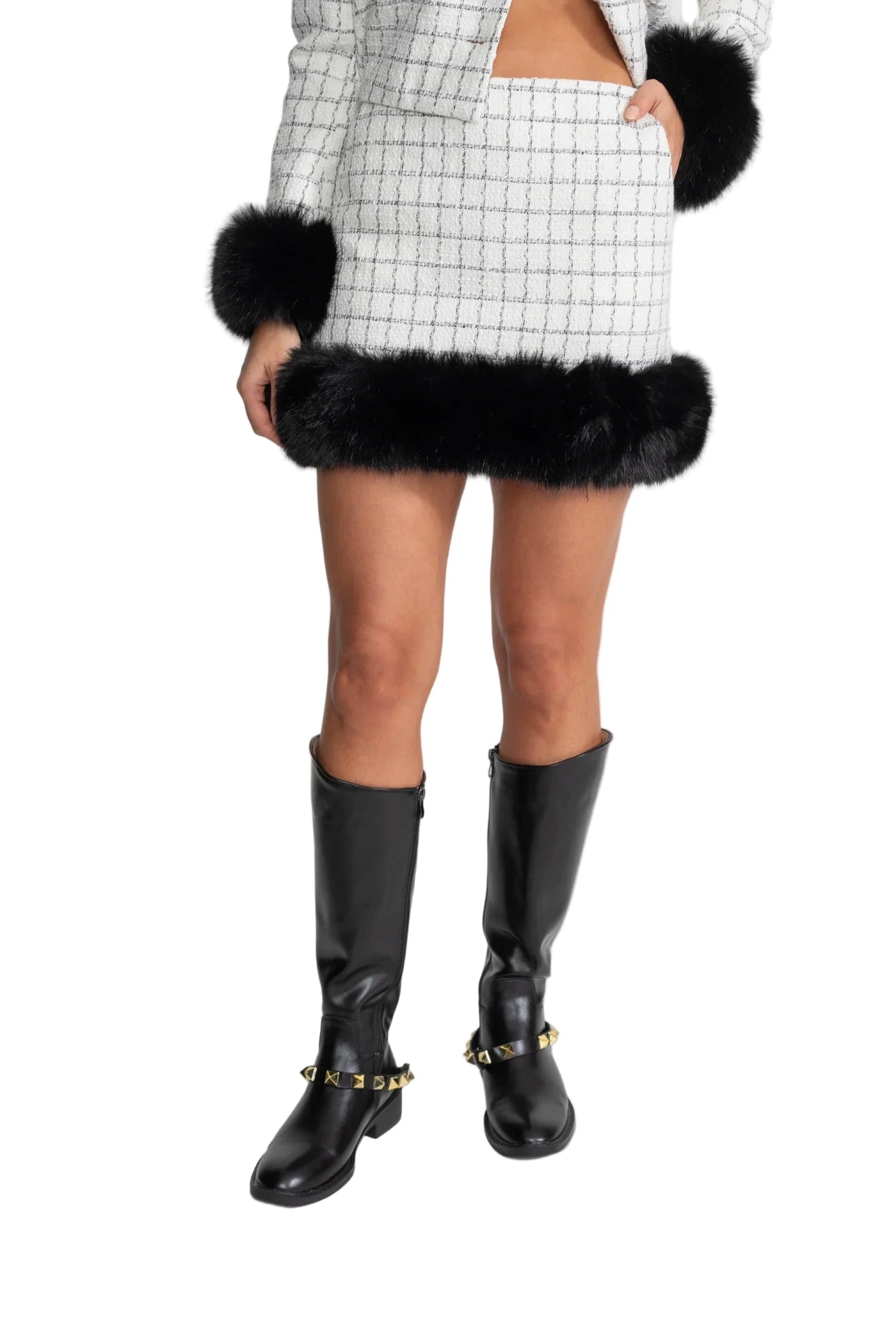 CATALINA Tweed Fur Bodycon Set