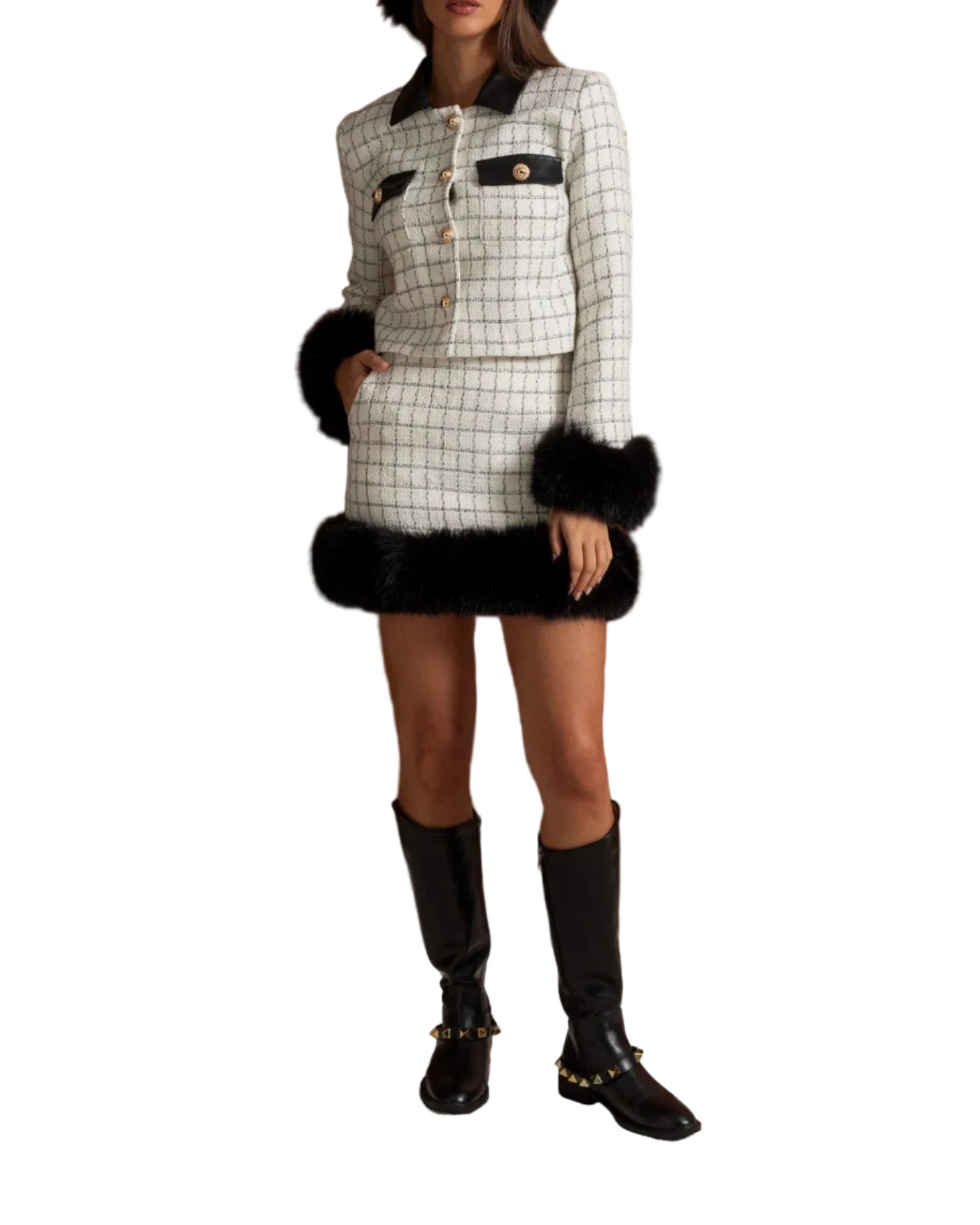 CATALINA Tweed Fur Bodycon Set