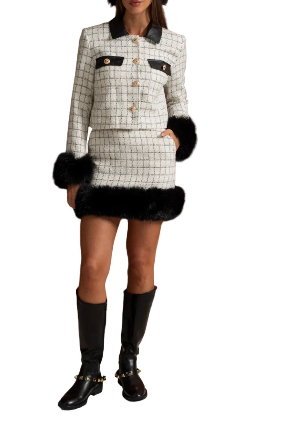 CATALINA Tweed Fur Bodycon Set