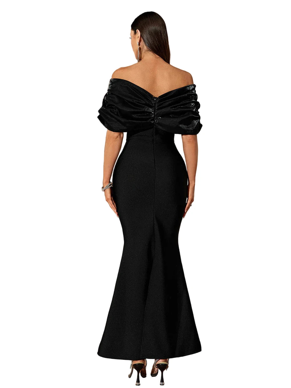 CELESTE Off Shoulder Crystals Maxi Bandage Dress