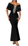 CELESTE Off Shoulder Crystals Maxi Bandage Dress