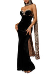 CELINA Corset Leopard Velvet Maxi Dress