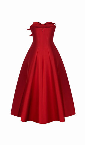 CHARITIN FLARED SEMI-HEART NECK MIDI BODYCON DRESS