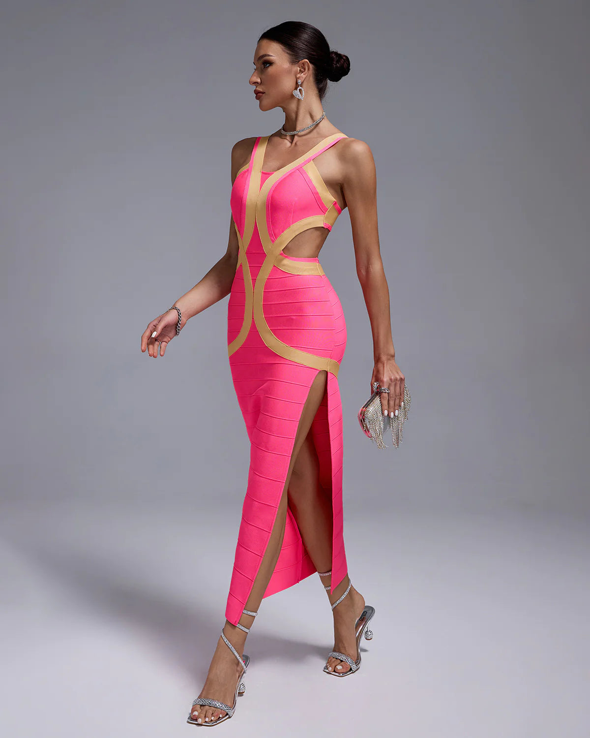 CHESNA Peach Cutout Maxi Bandage Dress