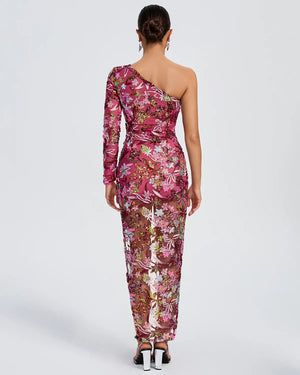 DAWA One Shoulder Tokyo Sequins Floral Dress