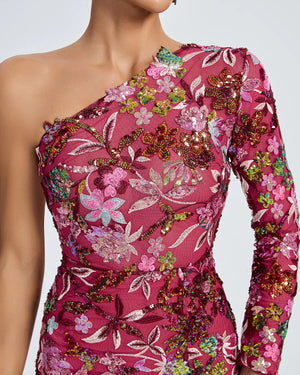 DAWA One Shoulder Tokyo Sequins Floral Dress