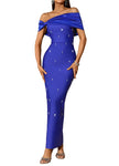 DOMINIKA Off Shoulder Crystals Maxi Bandage Dress