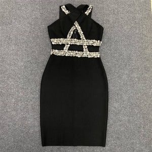 DURU Rhinestone Sexy Midi Bandage Dress