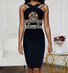 DURU Rhinestone Sexy Midi Bandage Dress