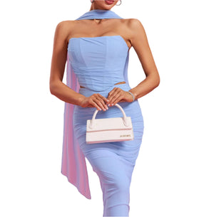 NEXT DAY DELIVERY DUSCHNA Strapless Ruched Mesh Three-Piece Set