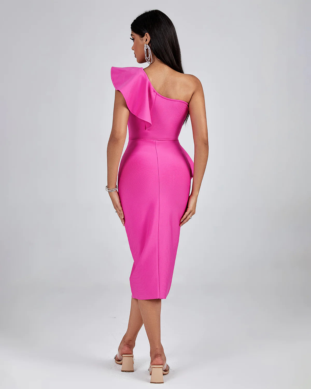 One shoulder ruffle cocktail dress clearance