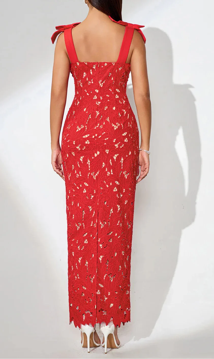 NEXT DAY DELIVERY ELMIRA Bow-Strappy Cutout Floral Embroidered Dress