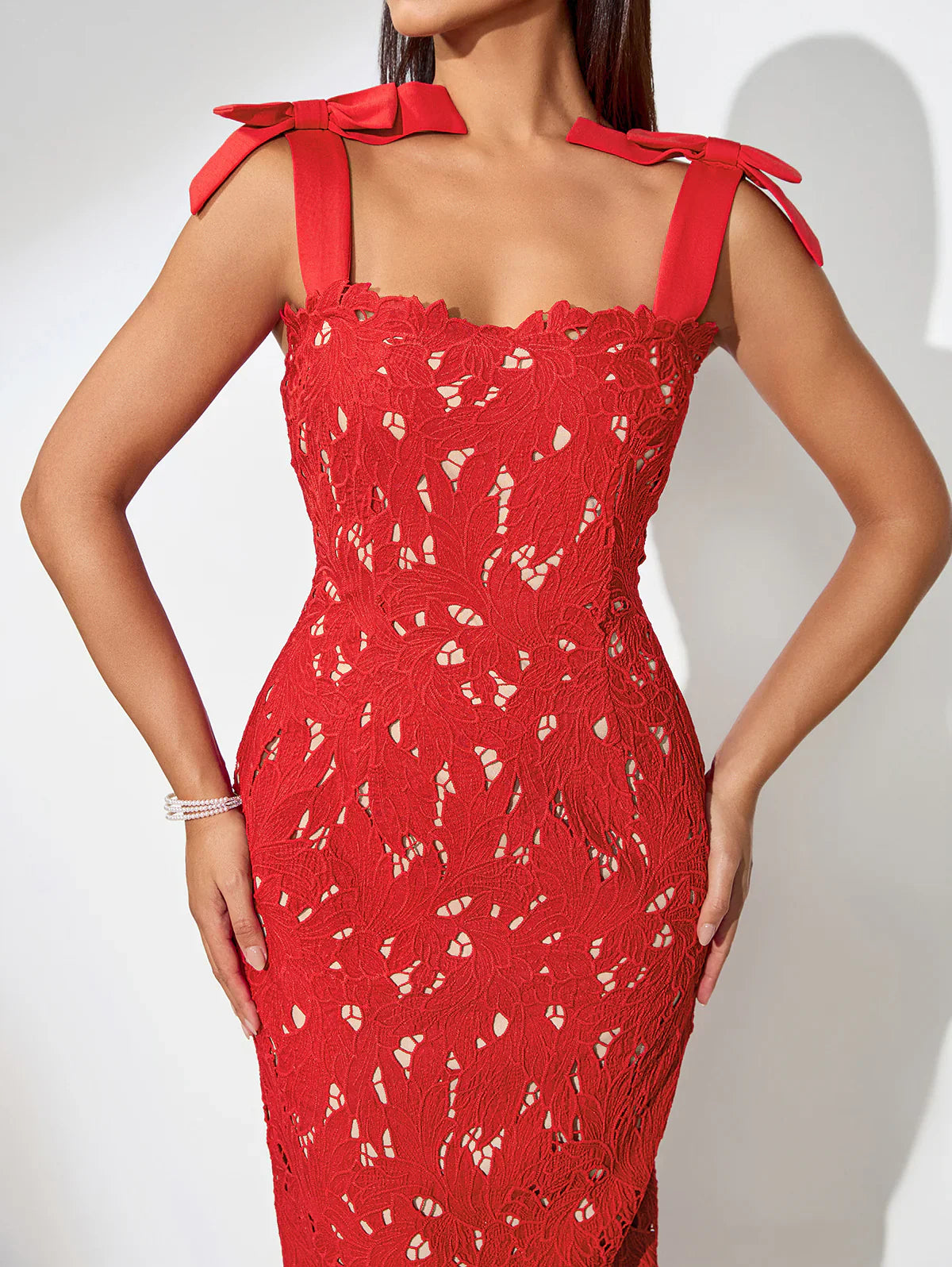 NEXT DAY DELIVERY ELMIRA Bow-Strappy Cutout Floral Embroidered Dress