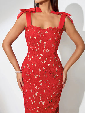 NEXT DAY DELIVERY ELMIRA Bow-Strappy Cutout Floral Embroidered Dress