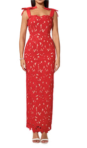 ELMIRA Bow-Strappy Cutout Floral Embroidered Dress