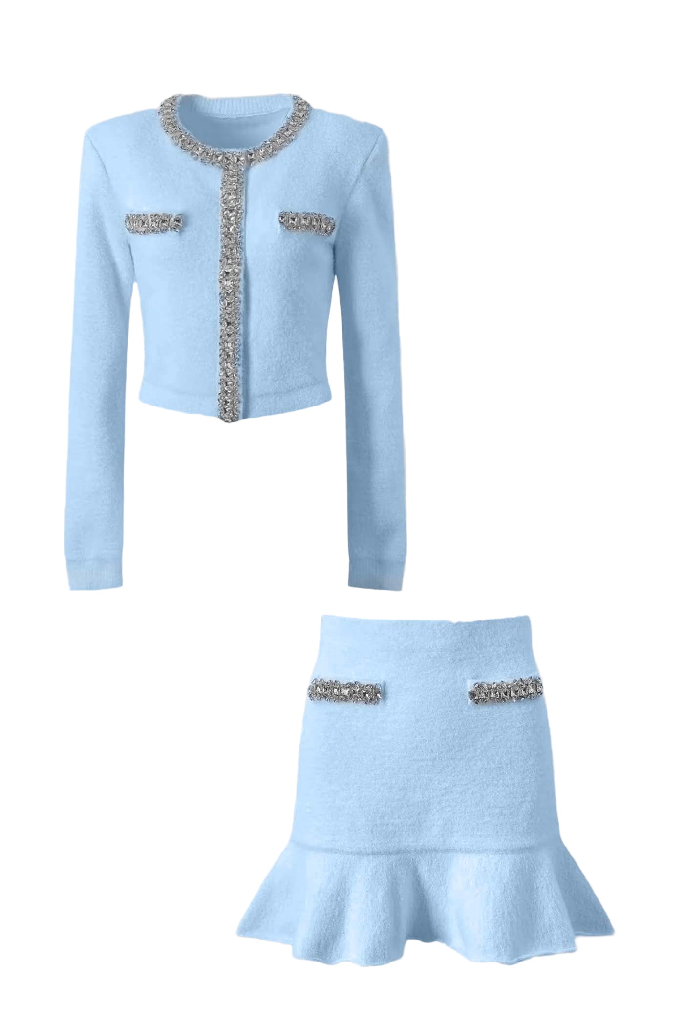 EMILIA SOFT  LONG SLEEVES WITH  SPARKLING EMBELLISHMENTS MINI BODYCON SET