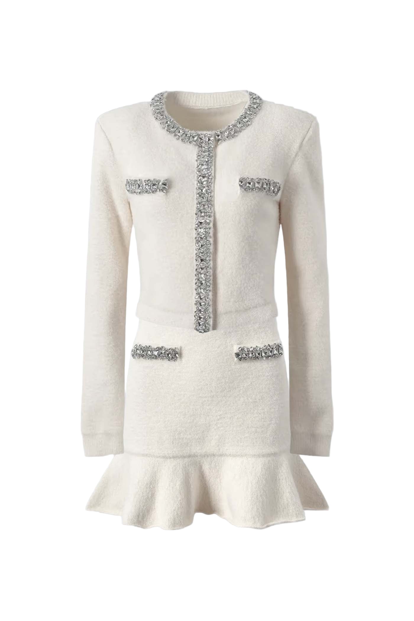 EMILIA SOFT  LONG SLEEVES WITH  SPARKLING EMBELLISHMENTS MINI BODYCON SET