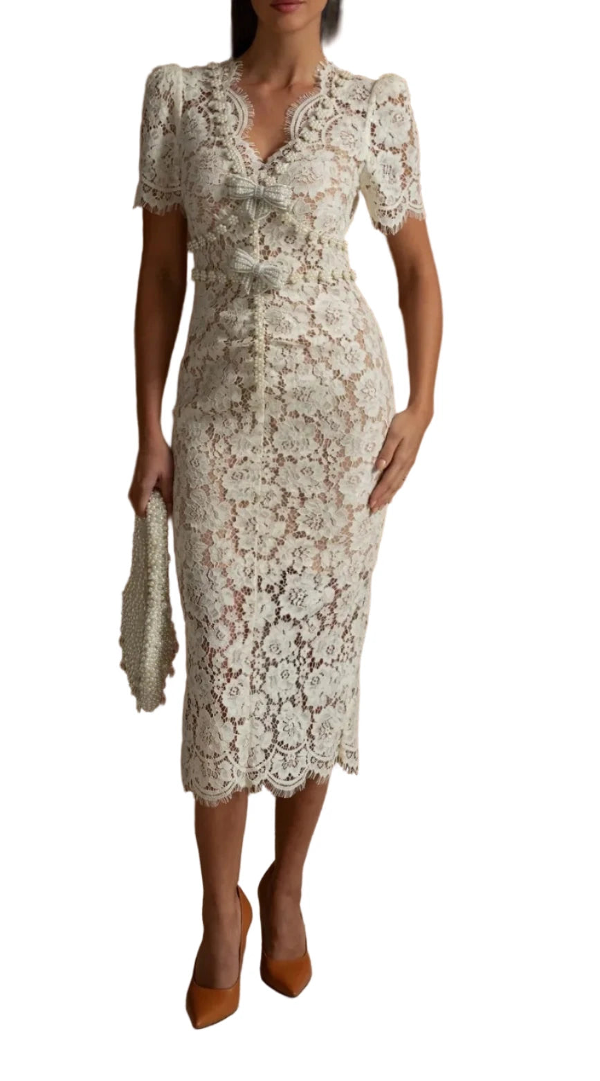 ESLEM EMBELLISHED LACE WITH BOW DETAILING MINI BODYCON DRESS