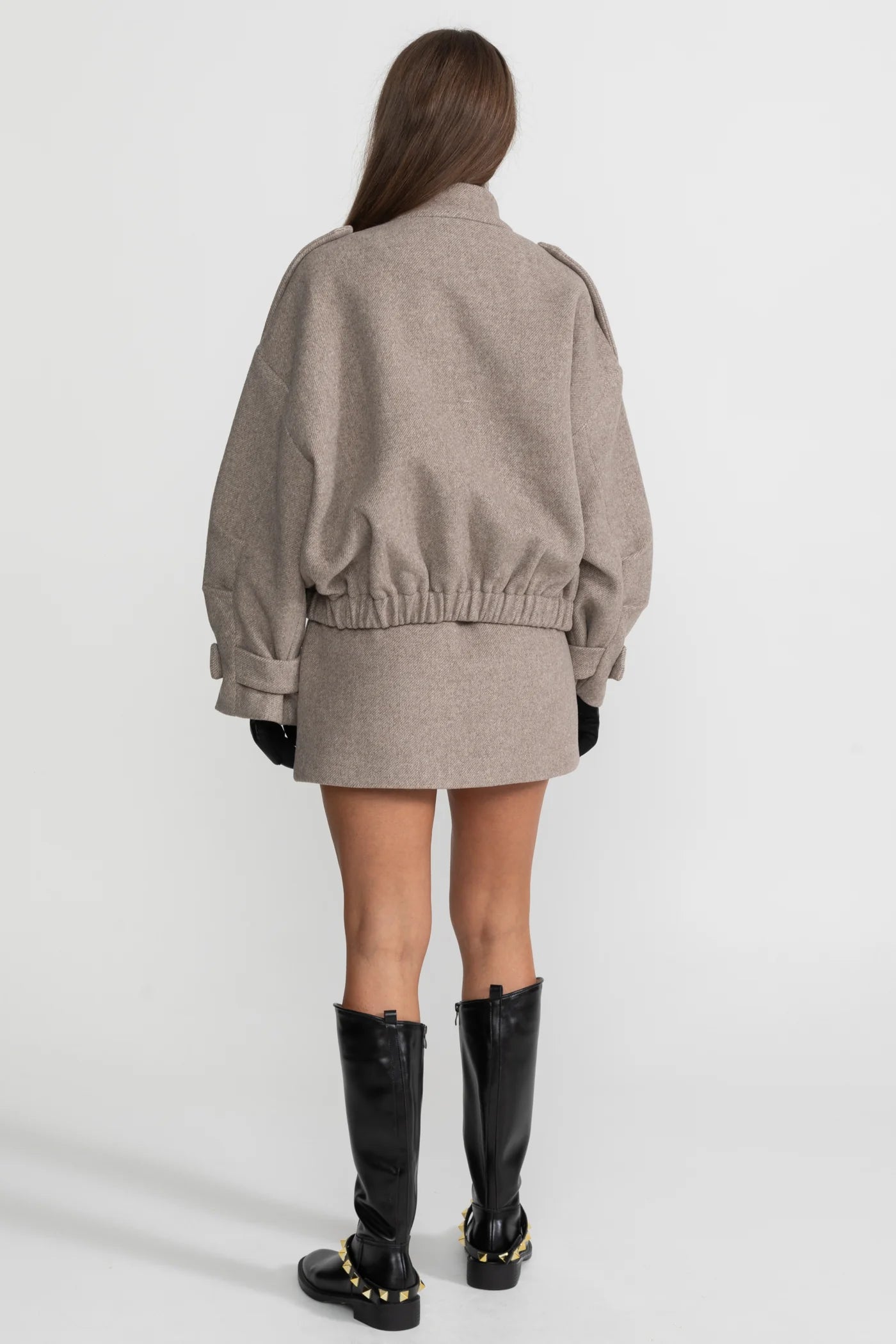 FATMA WOOL BOMBER JACKET AND MINI SKIRT BODYCON SET