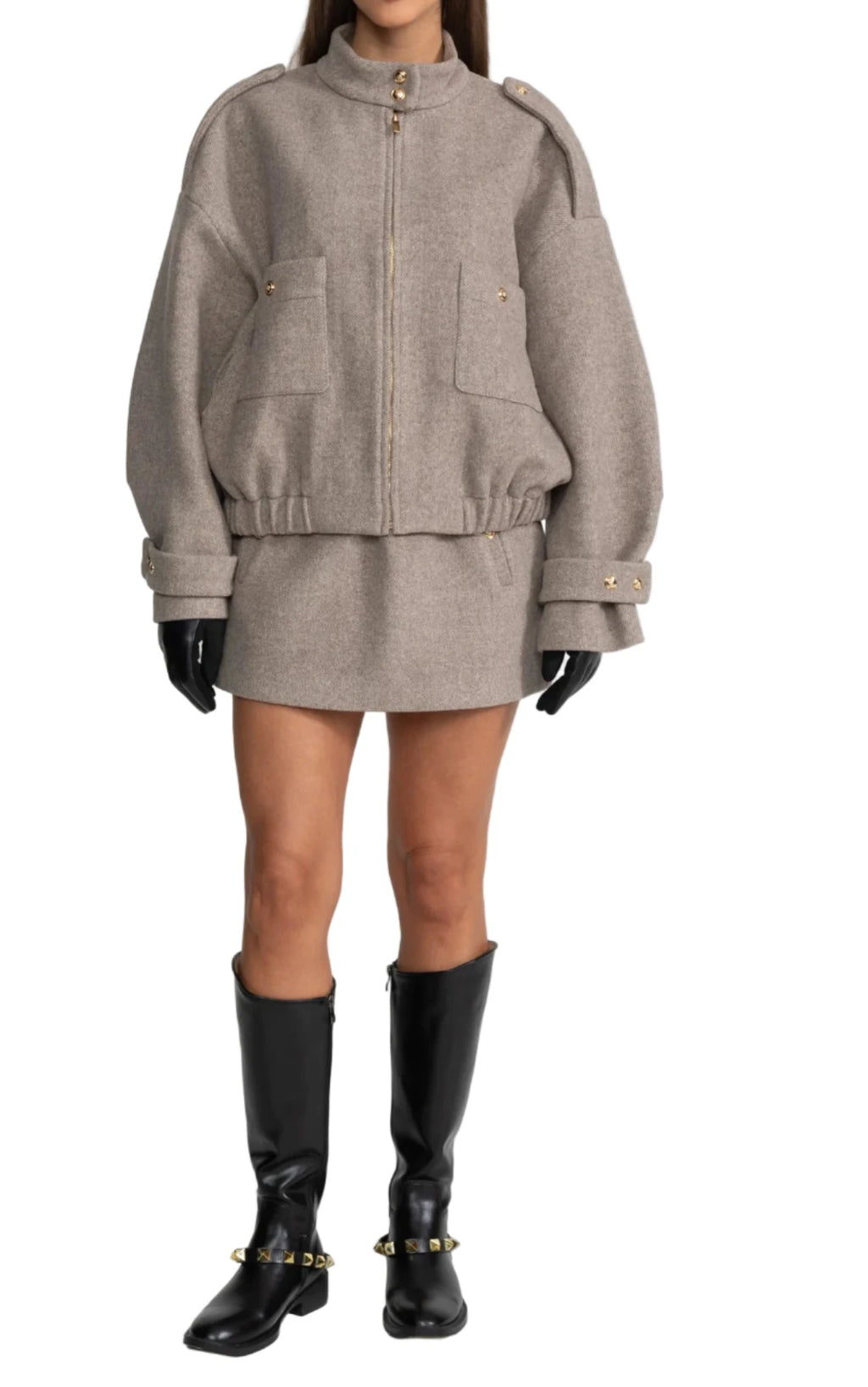 FATMA WOOL BOMBER JACKET AND MINI SKIRT BODYCON SET