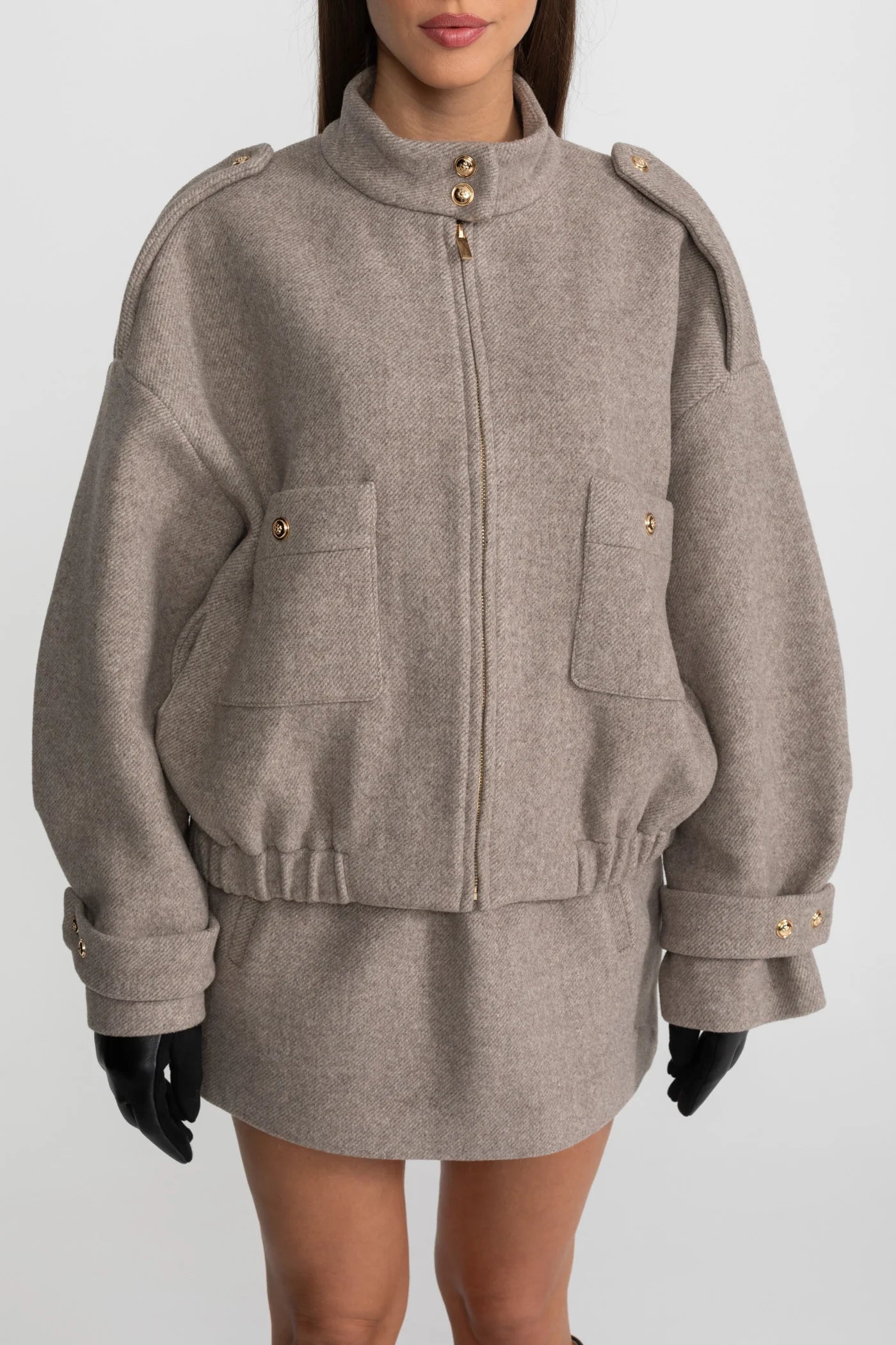 FATMA WOOL BOMBER JACKET AND MINI SKIRT BODYCON SET