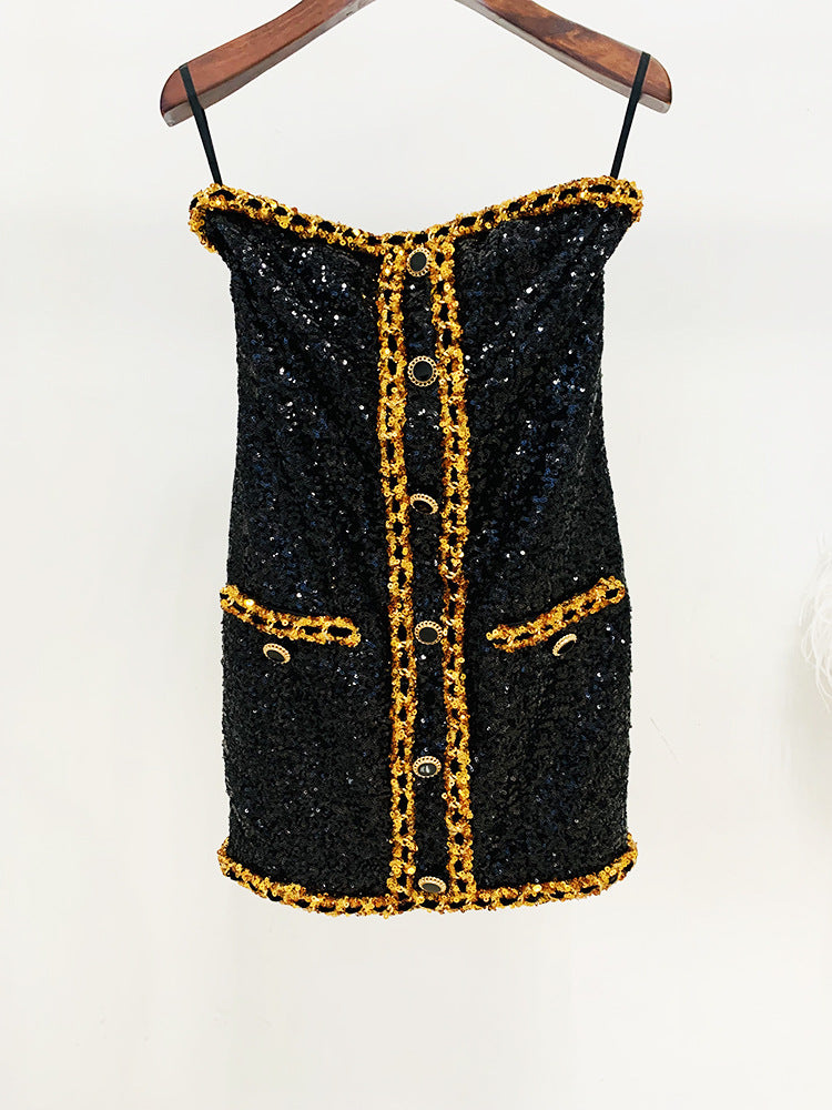 FELISBERTA Strapless Sequins Classic Bodycon Dress