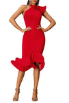 FLAVIA Asymmetric Ruffled Bandage  Midi Dress