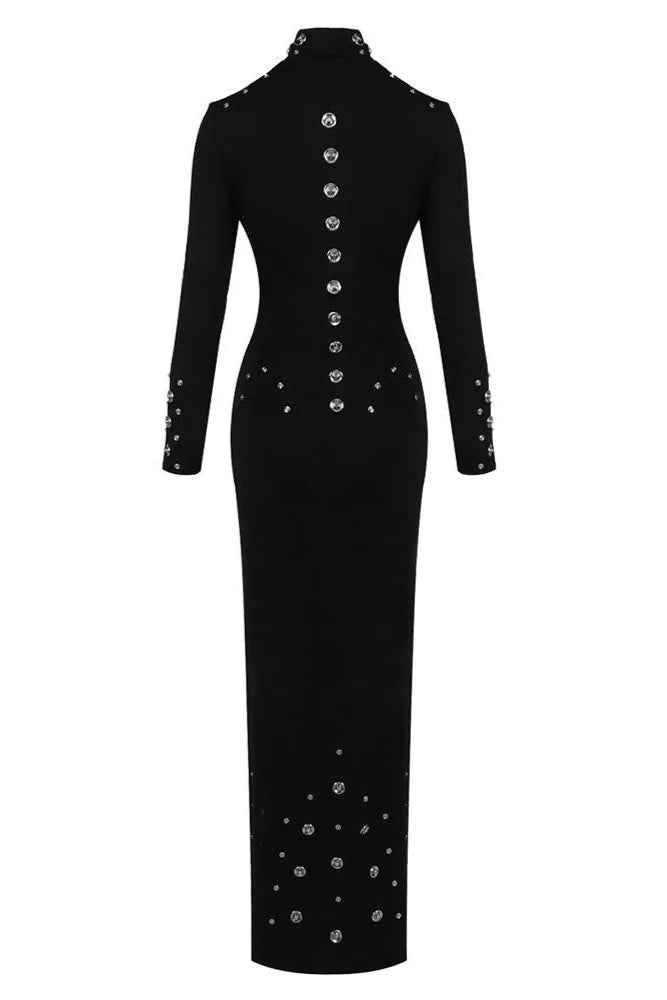 GUIDA Long Sleeve Metal Studs Bodycon Maxi Dress