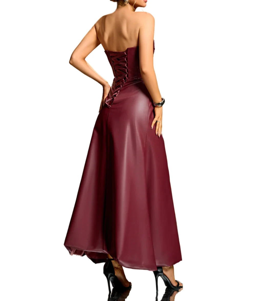 HAIMI Corset Vegan Leather Maxi Dress