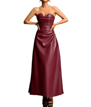 HAIMI Corset Vegan Leather Maxi Dress