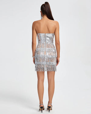 NEXT DAY DELIVERY HILDA Sweetheart Corset Diamond Tassels Mini Dress