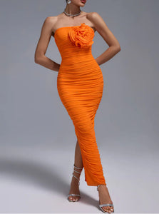 NEXT DAY DELIVERY AMBER Open Back Ruched Flower Maxi Bodycon Dress