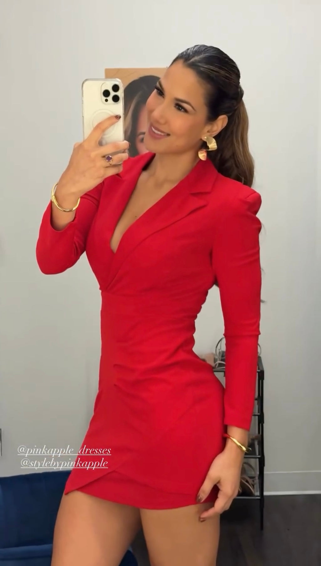 MILOS Long Sleeve V Neck Bodycon Dress