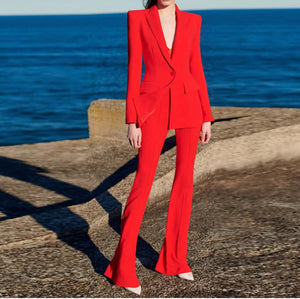 NEXT DAY DELIVERY AMY V Neck Long Sleeve Bell-Bottoms Bodycon Suit