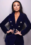 NEXT DAY DELIVERY BERTA Blue V Neck Long Sleeve 2 Piece Suit