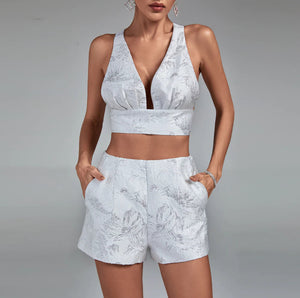 NEXT DAY DELIVERY CLEMENTINA Plunge Neckline Shorts Suit