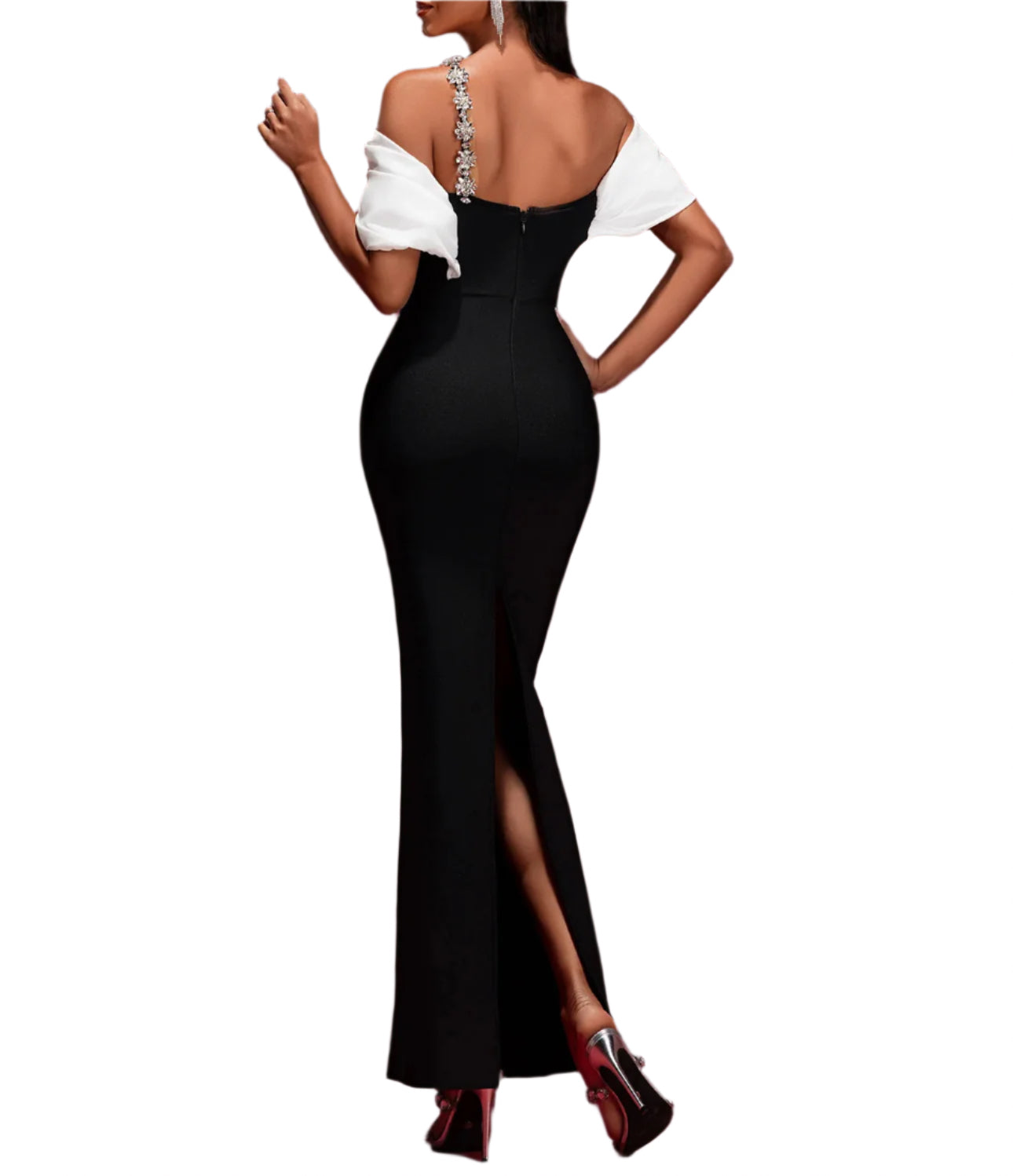 MILENA Crystal-Embellished Off Shoulder Bandage Maxi Dress