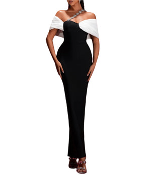MILENA Crystal-Embellished Off Shoulder Bandage Maxi Dress