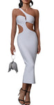 NEXT DAY DELIVERY KARLIN One Shoulder Cutout Midi Bandage Dress