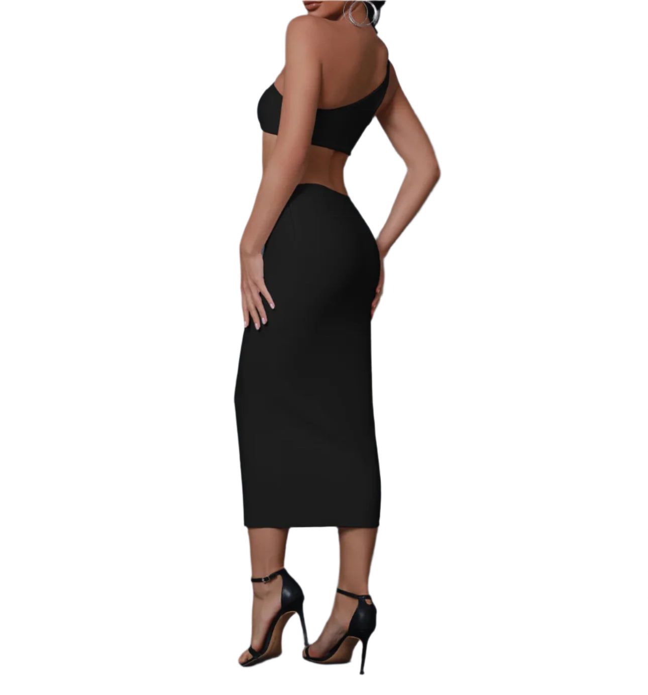 KARLIN One Shoulder Cutout Midi Bandage Dress