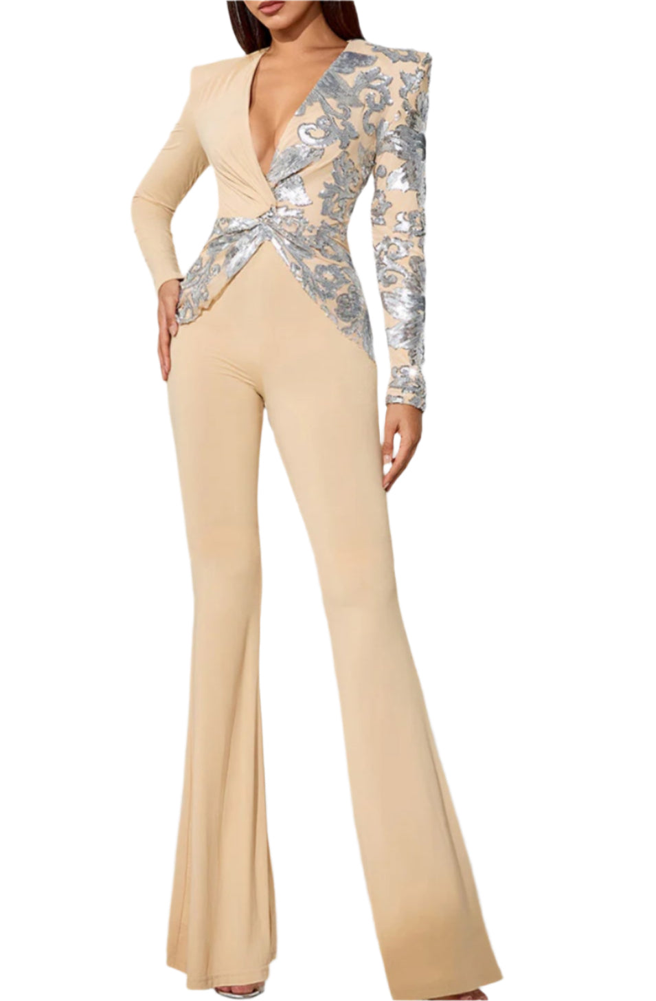 ALIDA Low Cut Sequins Bodycon Jumpsuit