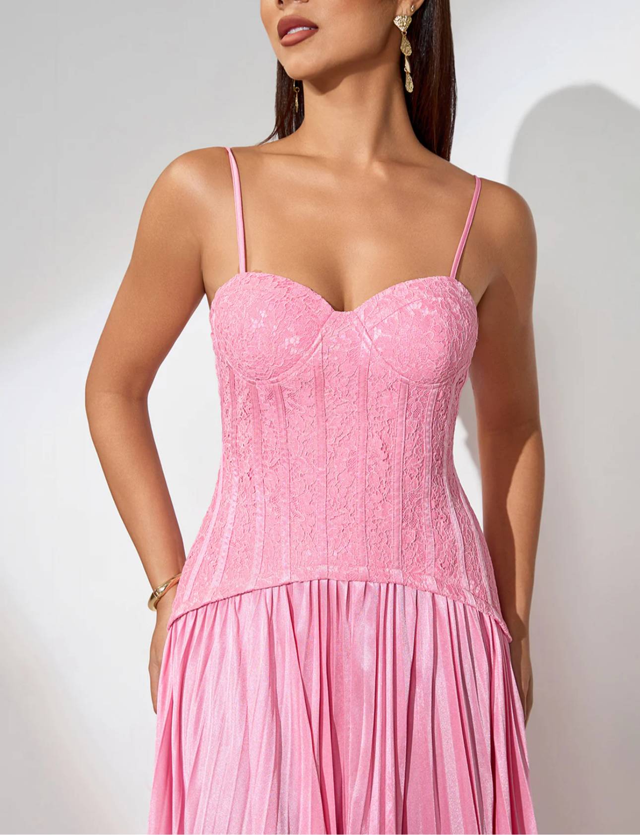 CAMILA Open Back Pleated Lace Maxi Dress
