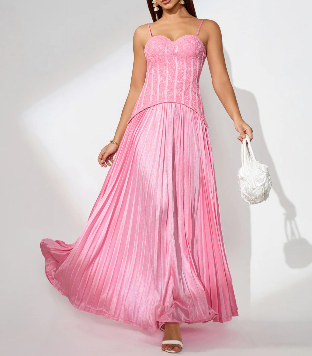 CAMILA Open Back Pleated Lace Maxi Dress