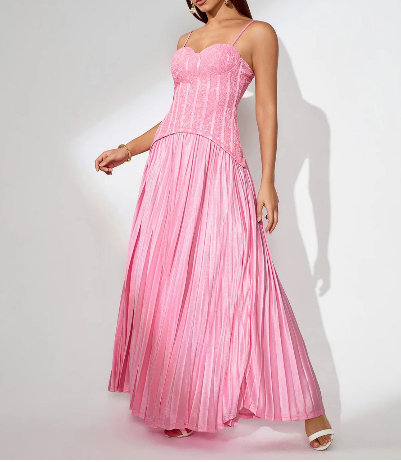 CAMILA Open Back Pleated Lace Maxi Dress